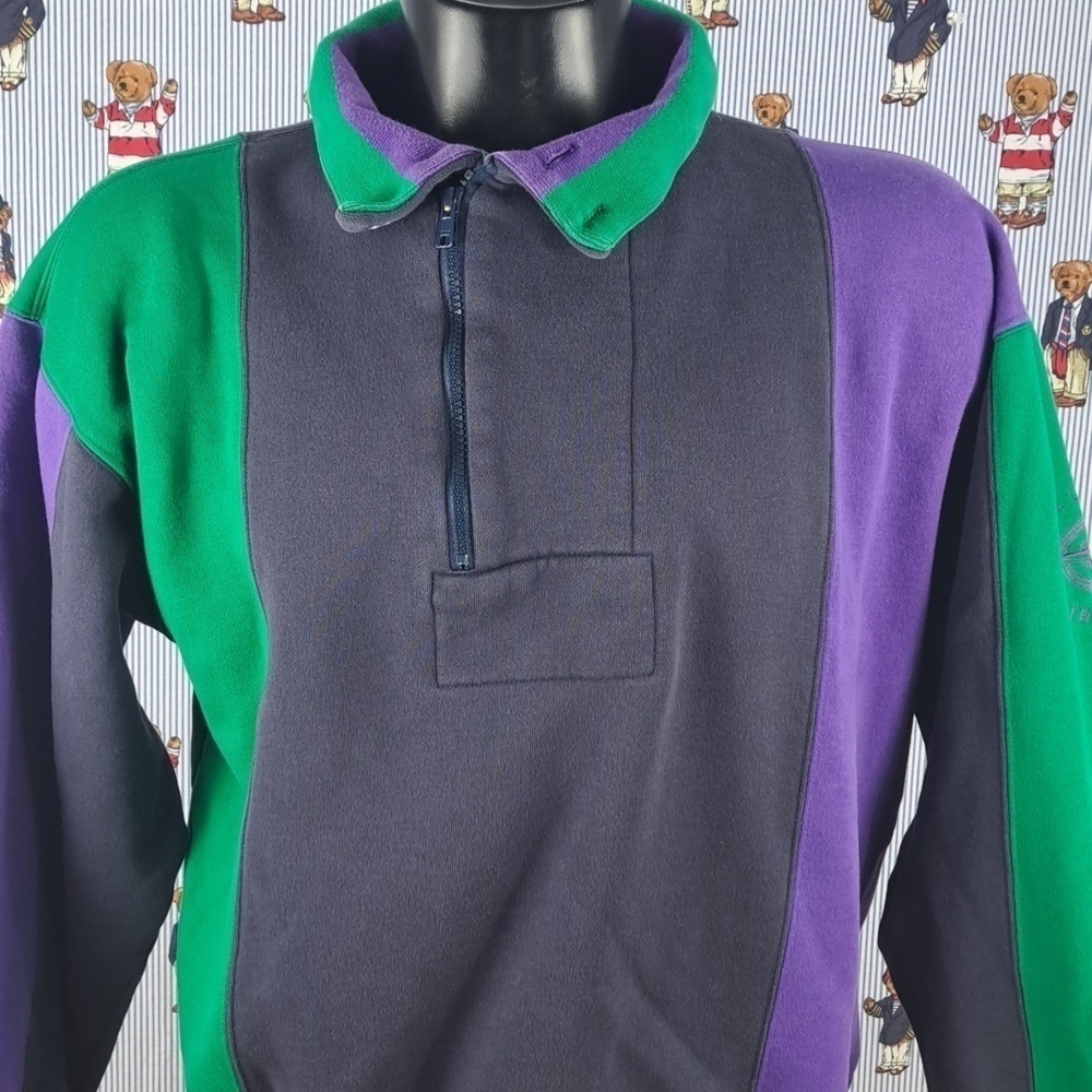 Vintage Nautica 1/4 zip colorblock  embroidered sleeve LG pullover sweatshirt